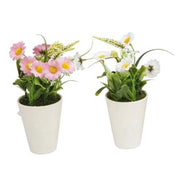 Trade Shop - Set 12pz Mini Pianta Fiori Artificiale Con Vaso In Pp Bianco Decorativo ø6,5x21cm 207217 -