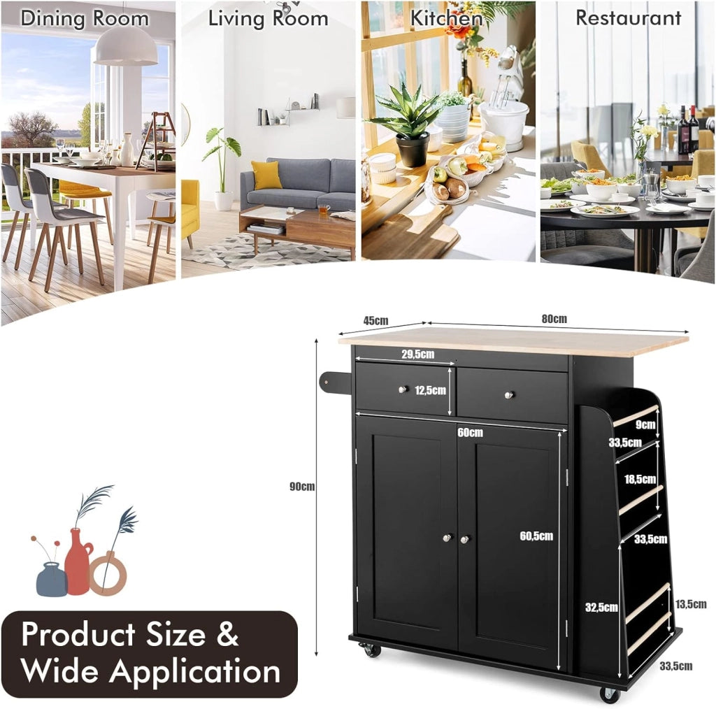Credenza, Carrello di Servizio con Ruote Regolabile con Portaspezie a 3 Livelli, Armadio in Cucina con 2 Cassetti e 2 Porte, 2 Colori, 88x45x89,5cm