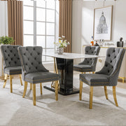 OKWISH Set di 4 Sedie da Sala da Pranzo con Anello sullo Schienale e Bordo Borchiato, Piedini Regolabili, Velluto Grigio