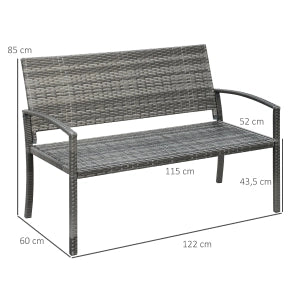 Panchina da giardino 2 posti in polyrattan grigio con struttura in acciaio, portata fino a 320 kg