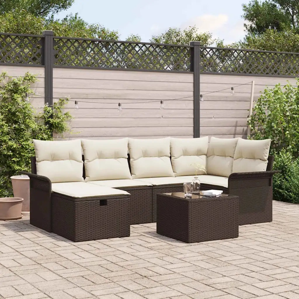 Set Divano da Giardino con cuscino 7 pcs Poly Rattan