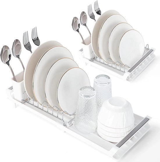 Afdruiprek Compacto Riscaldabile - Piccola Versione in Acciaio Inox - Afdruiprek Estensibile - Supporto per Utensili Rimosso - Per Sottocoppa - Bianco - DR401W
