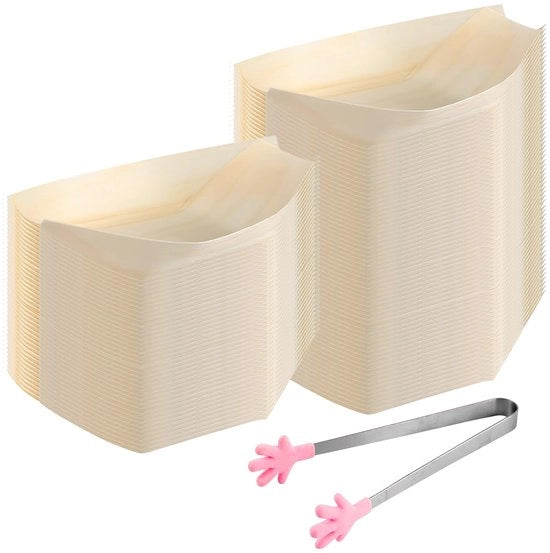 Set di piatti in bambù da 100 pezzi - Servizio da tavola monouso - Decorativo - Ideale per l'assaggio - Ecologico - 17 x 9 cm