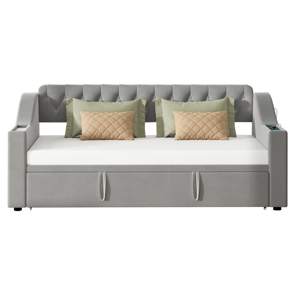 Letto Imbottito con Rete a Doghe ¨C MINIMAL ¨C Velluto Grigio, 90x190 / 180x190