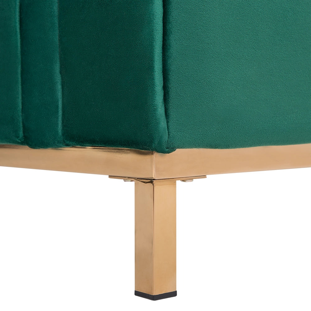 Divano ad angolo rivestito in velluto verde a forma di L con orientamento a versione sinistra
