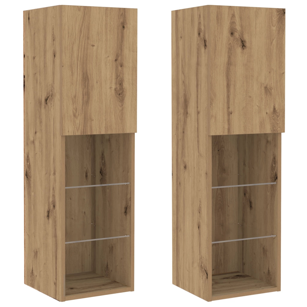 Mobili TV da parete  con luci LED 2 pezzi Acero Artigianale 80x30x30 cm