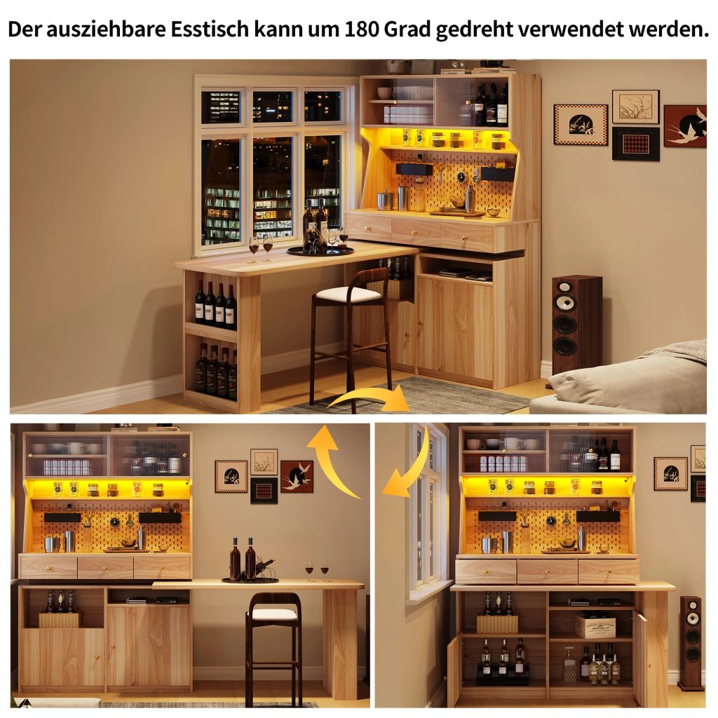 Mobile contenitore con scrivania integrata e ante scorrevoli in vetro, LED con app, MDF 137 × 74 × 177,7 cm
