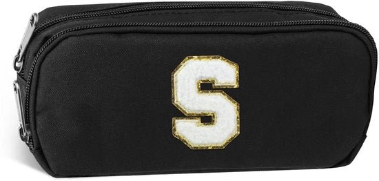 Etui personalizzato per scuola, grande borsa con cerniera, organizzatore ufficio semplice, borsa con iniziali per bambini e adolescenti. (S)