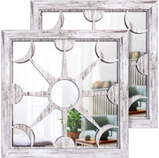 Specchio da parete in stile rurale - 12x12 Pollici - Decorativi - Adatto per interni ed esterni - Stile shabby bianco