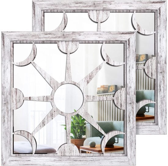 Specchio da parete in stile rurale - 12x12 Pollici - Decorativi - Adatto per interni ed esterni - Stile shabby bianco