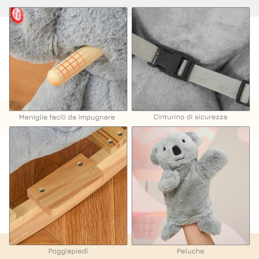 Cavallo a Dondolo in Peluche ¨C zephmum ¨C Grigio, con Suoni e Sicurezza, 60x33x50cm