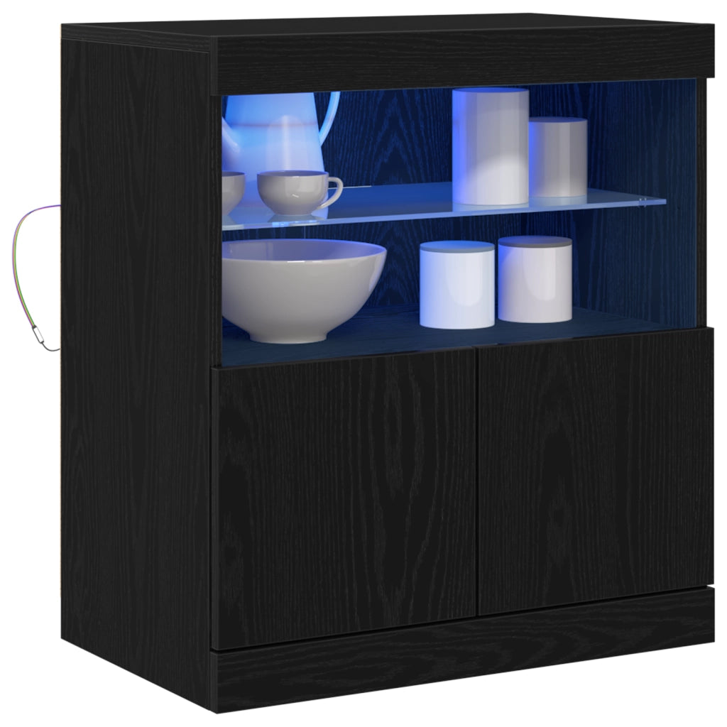 Mobile con luci LED Nero Rovere 60x37x67 cm