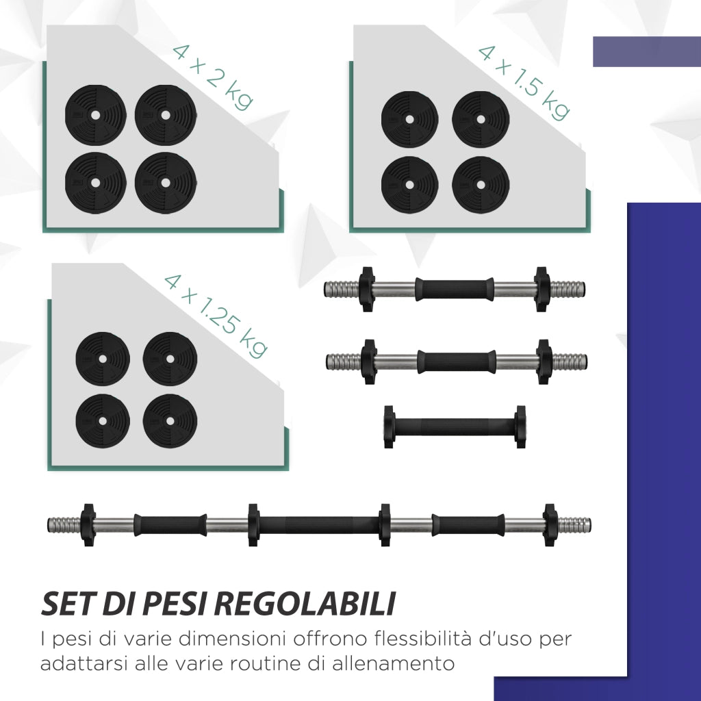Set Bilanciere con 2 Manubri Regolabili 20 kg ¨C Zephmum ¨C Nero