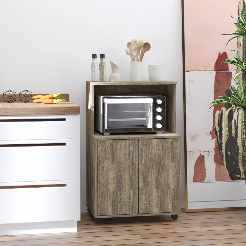 Mobile Cucina Multiuso con 4 Ruote, Armadietto e Ripiano per Microonde, 60.4x40.3x97cm - Grigio