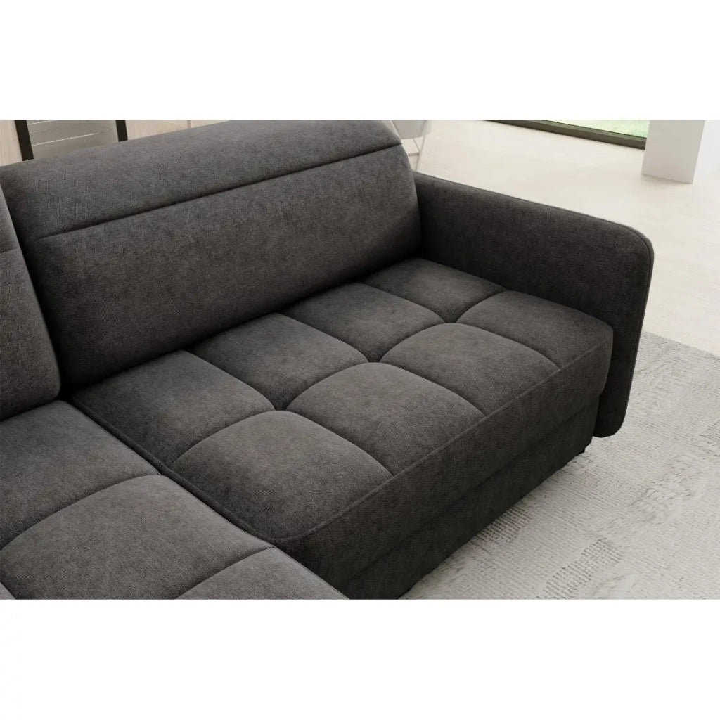 Divano ad angolo sinistro convertibile BARNEA 208 cm grigio scuro con contenitore
