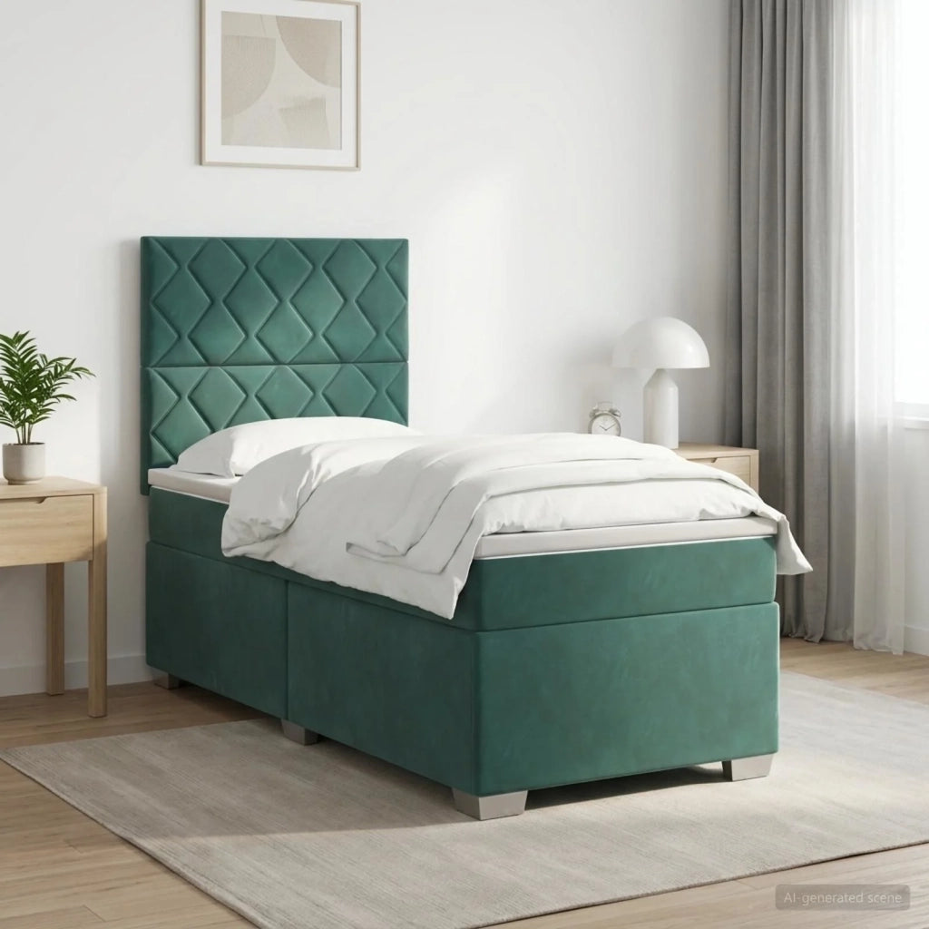 Letto box spring con materasso Verde Scuro 100 x 200 cm Velluto 3455057