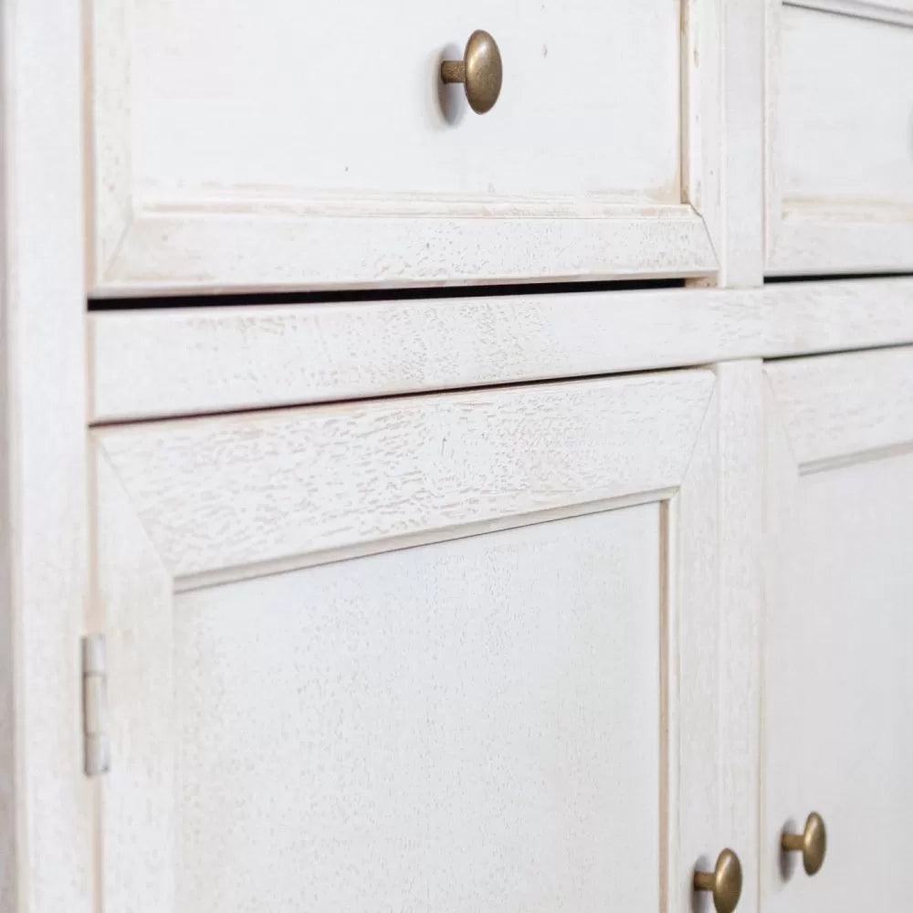Madia credenza 2 porte 2 cassetti legno shabby bianco anticato 110x35x83 - Mobili 2G