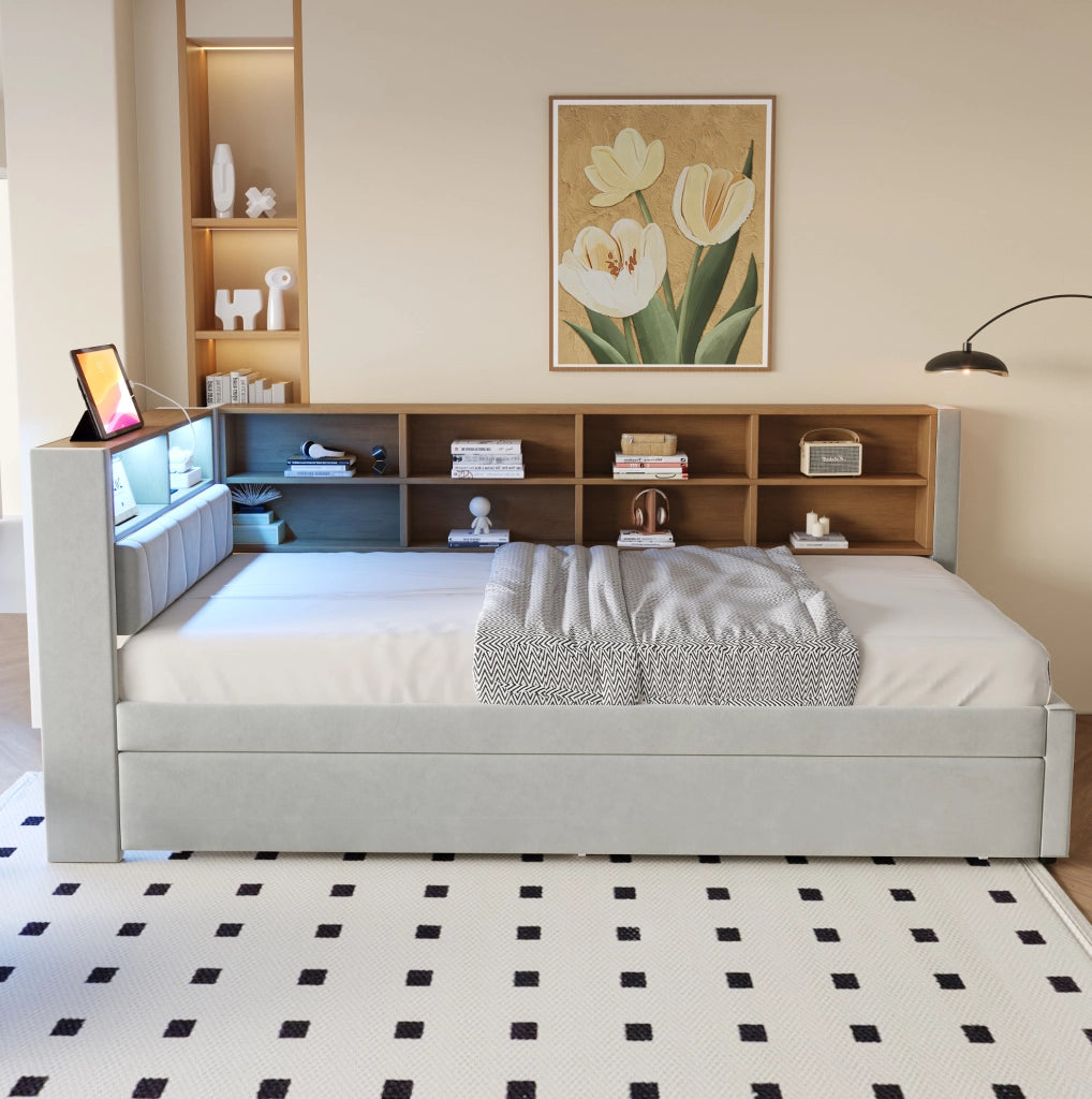 Divano letto singolo estraibile 90x200 cm grigio chiaro con LED