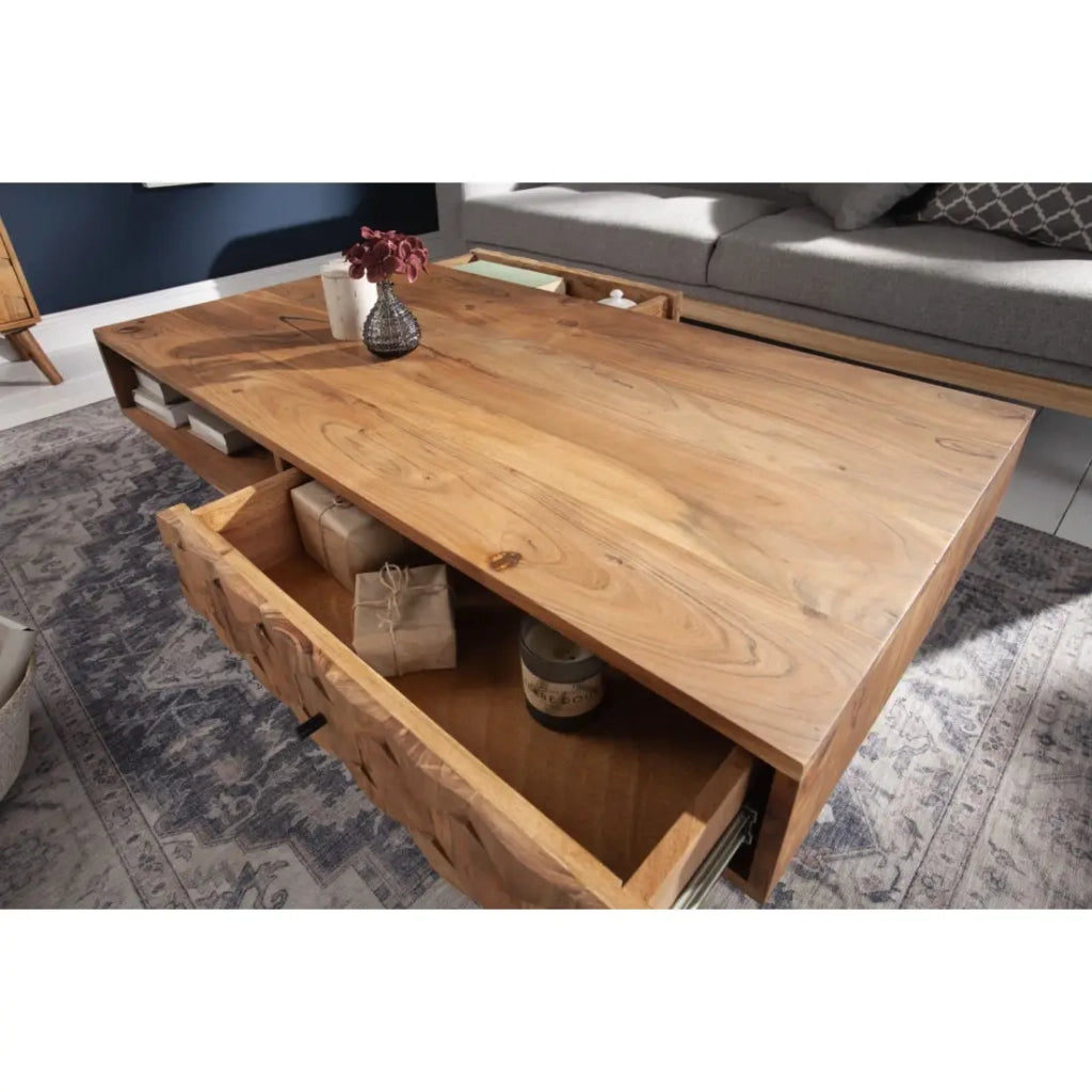 Tavolino basso SCANI 100 cm in legno di acacia massiccio verniciato stile scandinavo