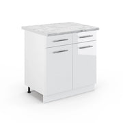 Mobiletto base per cucina Fame-Line Bianco lucido/Bianco 80 cm, PL Marmo Vicco