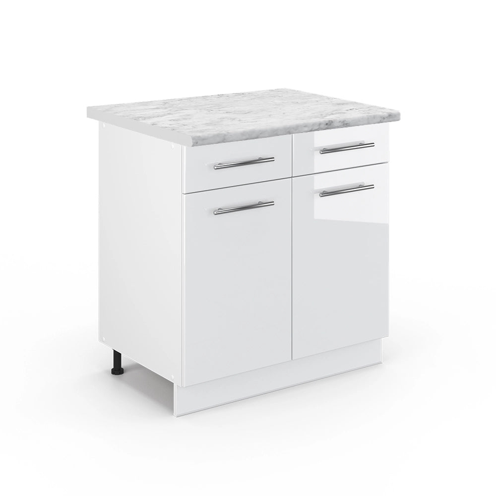 Mobiletto base per cucina Fame-Line Bianco lucido/Bianco 80 cm, PL Marmo Vicco