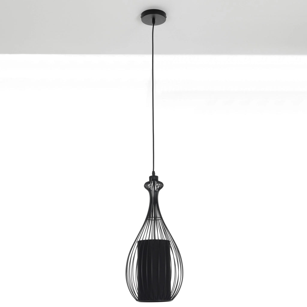 Lampadario in filo di acciaio nero con paralume cm Ø.24 H.56