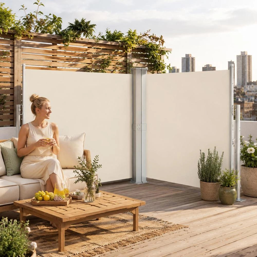 Extendable Side Awning, Cream, 140 X 600 Cm