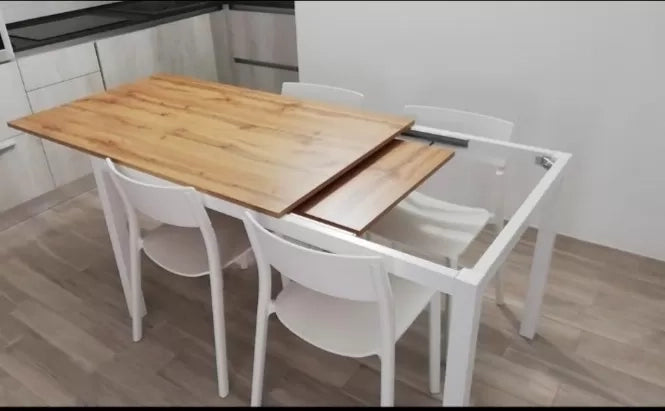 Tavolo moderno rovere allungabile gambe bianche 110x70x78 (835) - Mobili 2G
