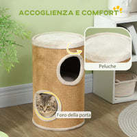 Torre Tiragraffi per Gatti con Casette in Peluche a 2 Livelli in Sisal Marrone
