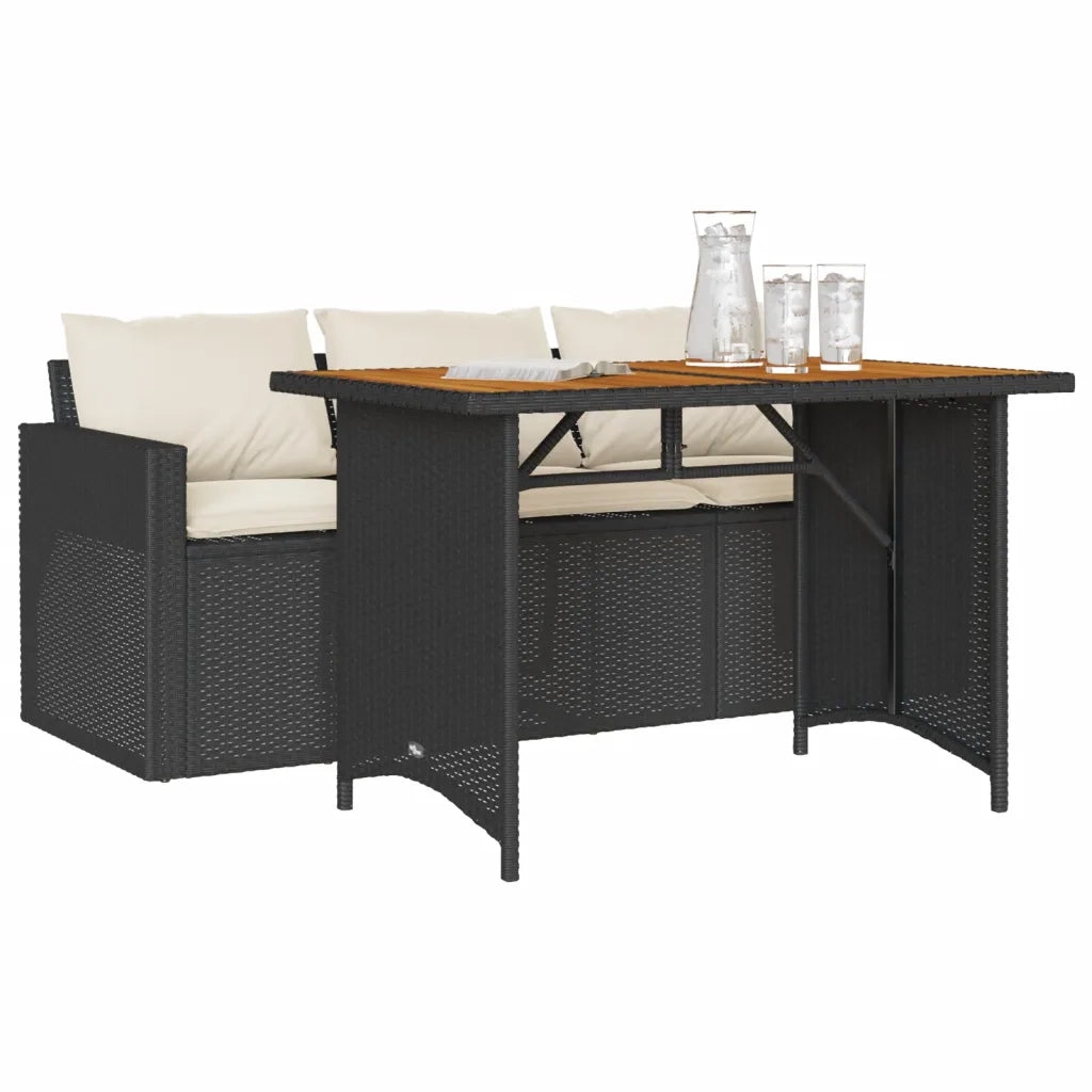 Set da Pranzo da Giardino 2 pz | Set Salotto da Giardino con Cuscini Nero in Polyrattan