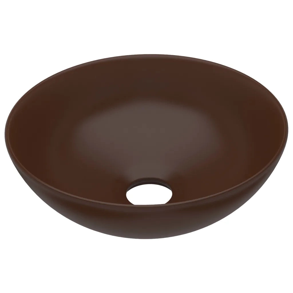 Lavandino da Bagno-Lavabo-Lavello in Ceramica Marrone Scuro Rotondo