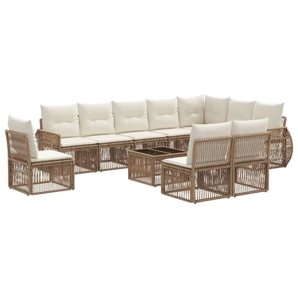 Set Divano da Giardino 11 pcs Beige e Bianco Crema polyrattan 3435450