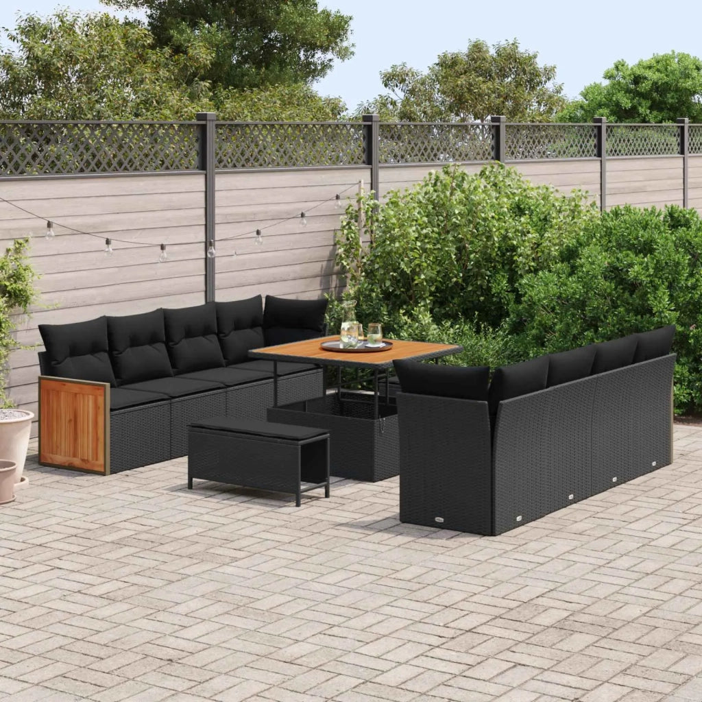 Set Divano da Giardino con cuscino 12 pcs Nero polyrattan
