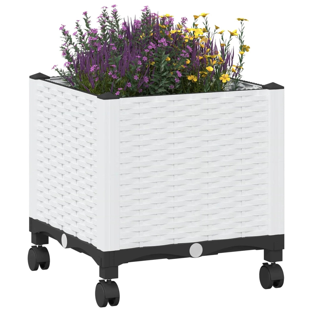 Vaso da Giardino con Ruote Bianco 40 x 40 x 48 cm PP 3422913
