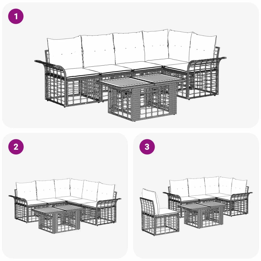 Set Divano da Giardino 6 pz Nero e Grigio scuro polyrattan 3437977
