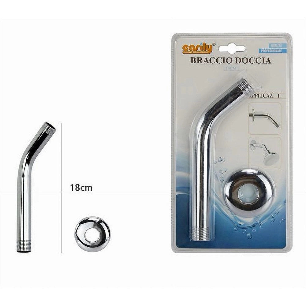 Trade Shop - Braccio Per Soffione Doccia Bagno Tondo In Acciaio Cromato Con Rosone 18cm 59498 -