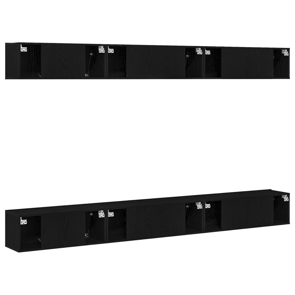 Set di Mobile TV in 6 Pezzi in Legno Ingegnerizzato Nero