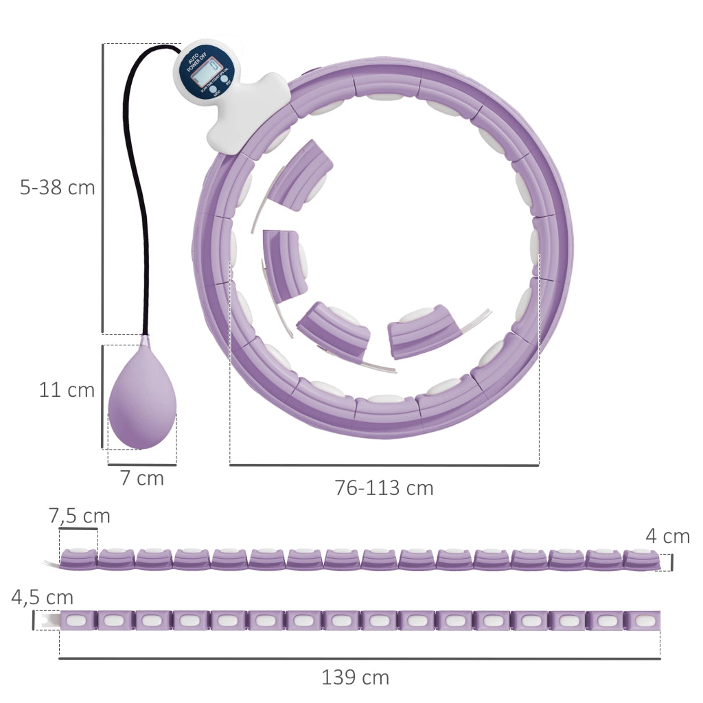 Cerchio Hula Hoop con Peso e Contatore ¨C Zephmum ¨C Viola 76-113cm