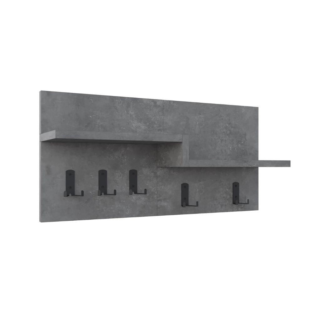 Appendiabiti a muro Harmon con mensole e 5 ganci – Design Funzionale in Stile Retro Grey