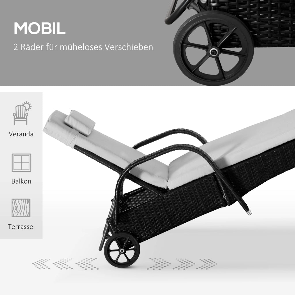 Set Giardino Polyrattan con Tavolo e 2 Lettini ¨C Zephmum ¨C Nero e Cremewei?