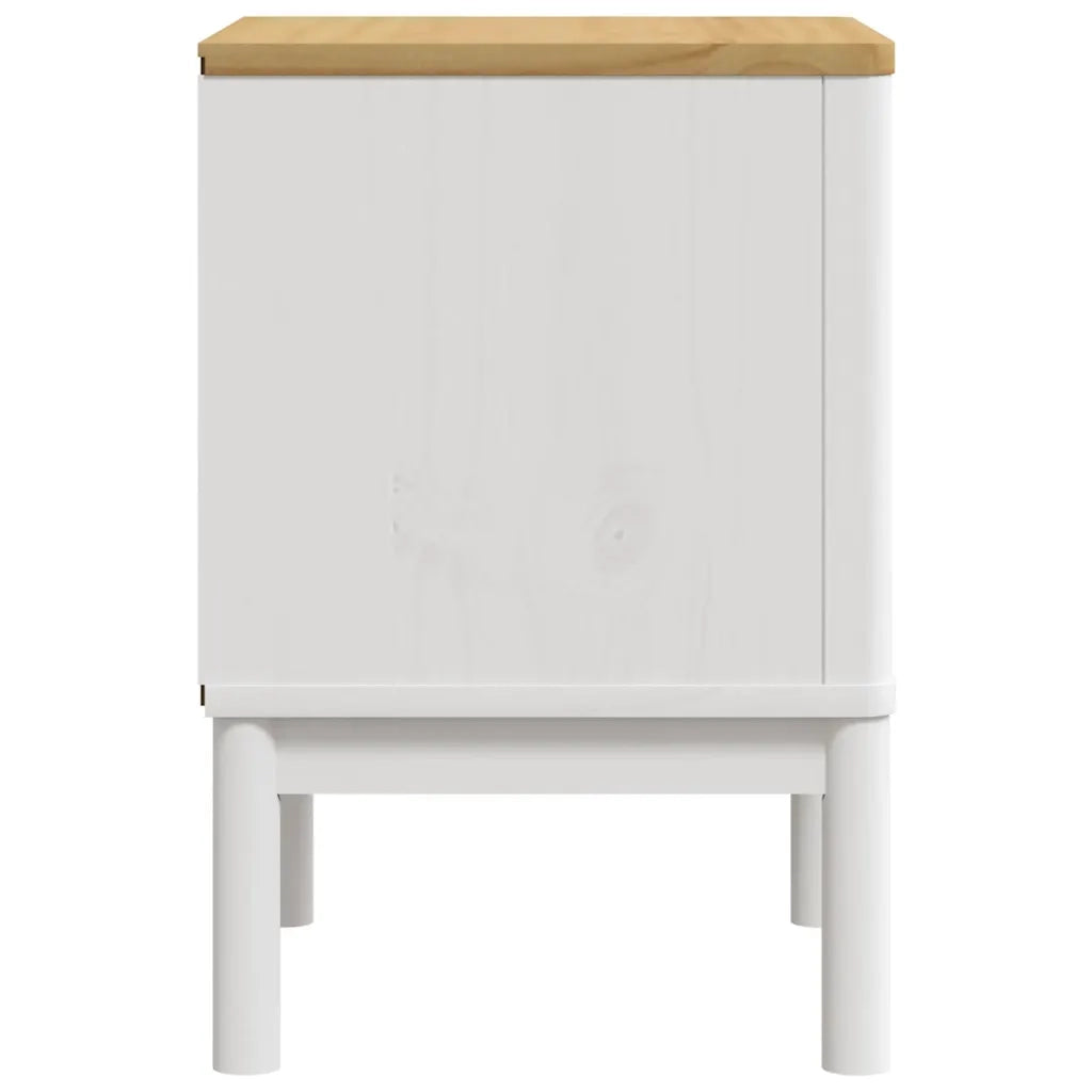 Comodino FLORO Bianco 45x39x57 cm in Legno Massello di Pino
