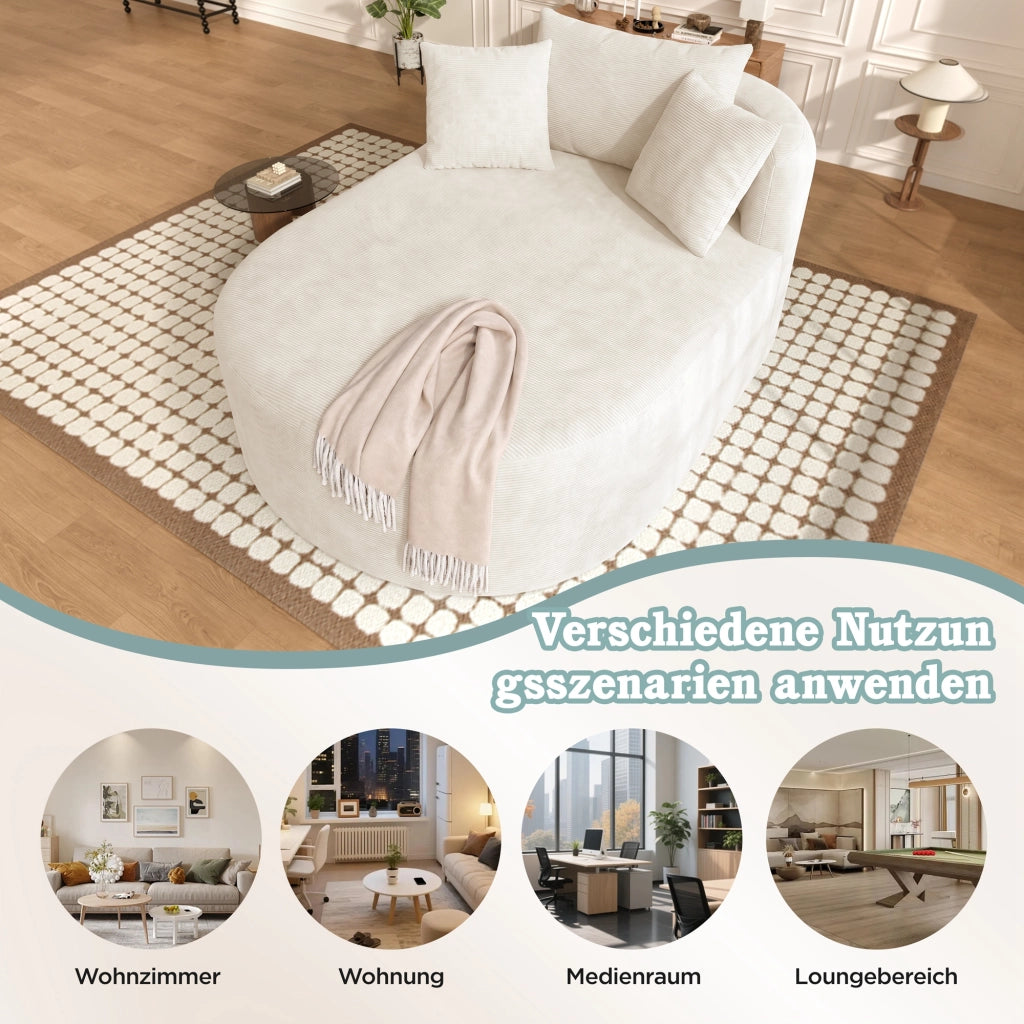 Poltrona relax ovale in velluto a coste con seduta profonda e cuscino morbido beige chiaro 170 × 112,5 × 83 cm