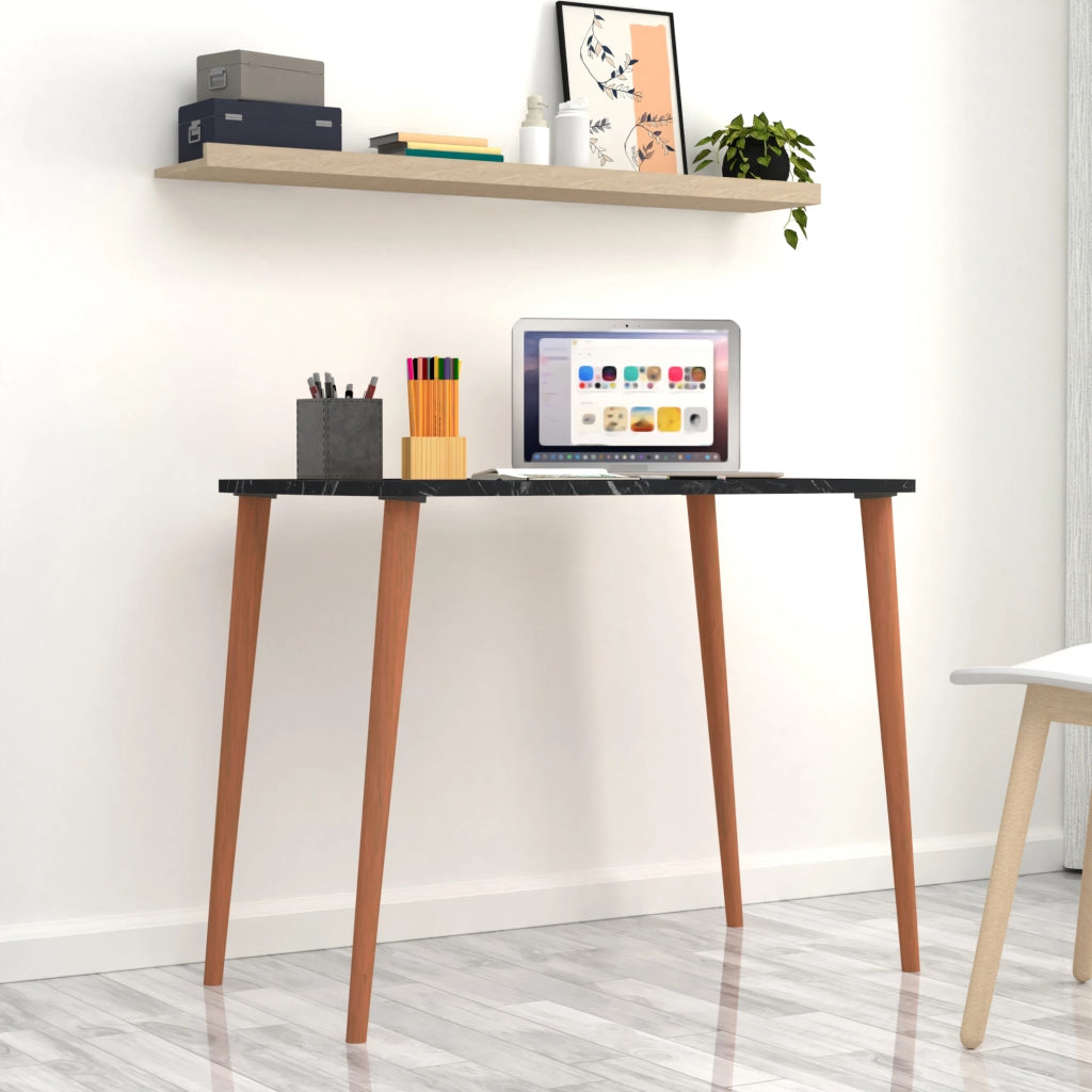 Tavolo 'Kongsberg' Scrivania - Tavolo da Sala Pranzo con Piano Retangolare - Effetto Marmo Nero [en.casa]