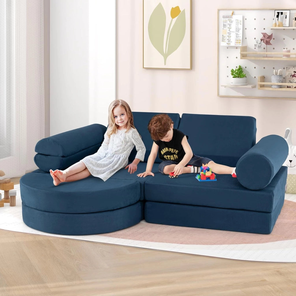 Divano in stile Block 13 Pezzi per Bambini, Divanetto Convertibile per Asilo, Cameretta e Soggiorno, Cuscini Bambini Gioco Blocchi (Blu)