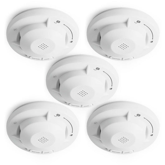 5x Rilevatore di fumo collegabili via radio Batteria da 10 anni e radio frequenza Allarme antincendio fotoelettrico da 85 dB per un'efficace protezione in appartamenti e case