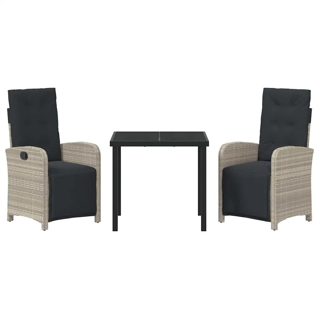 Set da Pranzo per Giardino 3 pcs Grigio chiaro polyrattan