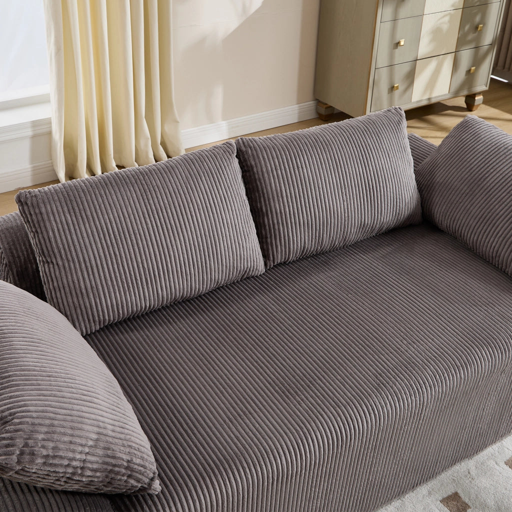 Canapé basso senza struttura con tasche laterali e schiuma memory per salotto e camera da letto in tessuto marrone grigio