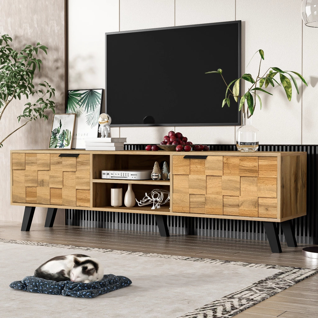Mobile TV con 2 Ante e 2 Vani Aperti; per Soggiorno; in Pannello di Particelle; 160;5 × 35;5 × 45 cm