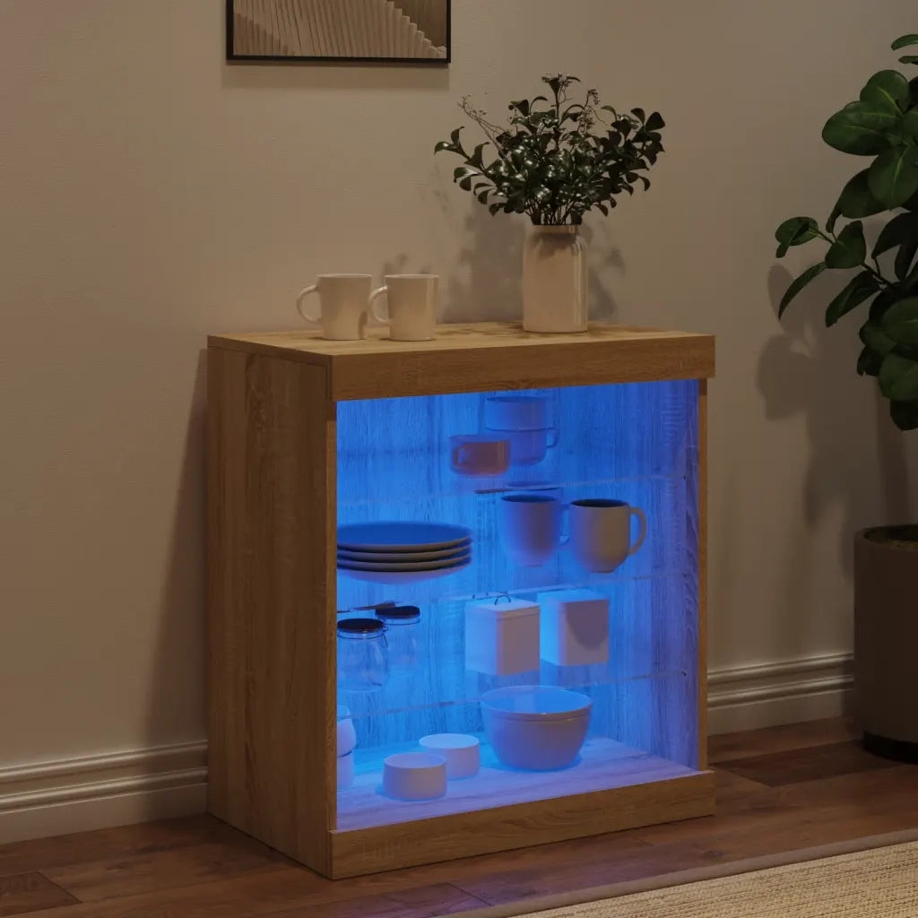Credenza con Luci LED-Buffet-Armadio da cucina Rovere Sonoma 60,5x37x67 cm