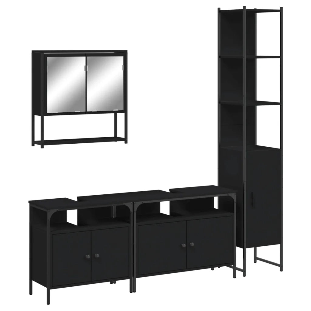 Set Mobili da Bagno 4 pz Nero in Legno Multistrato